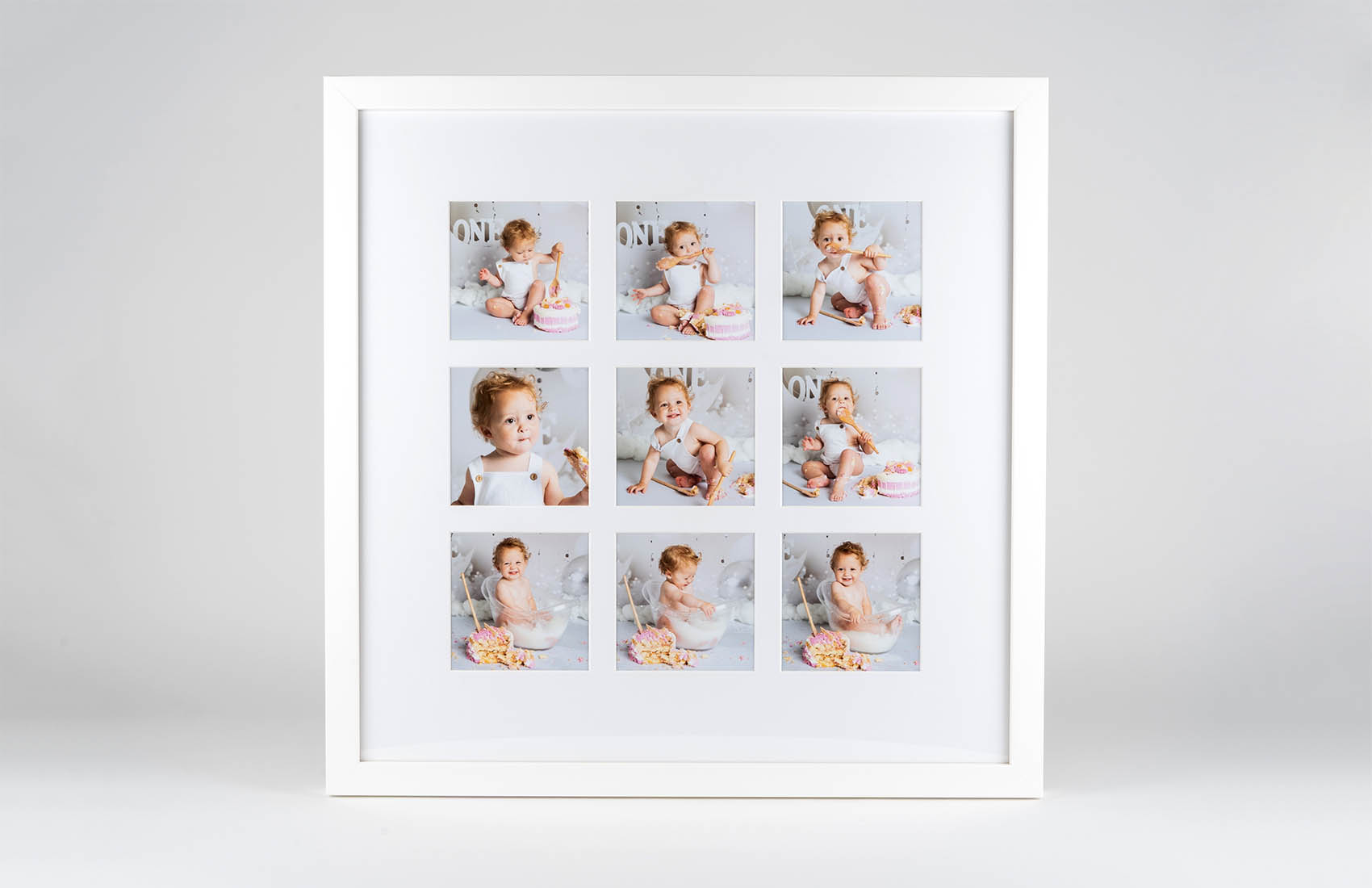 Multi Aperture Photo Frame. Holds One 8x8 Photo and Twelve 4x4