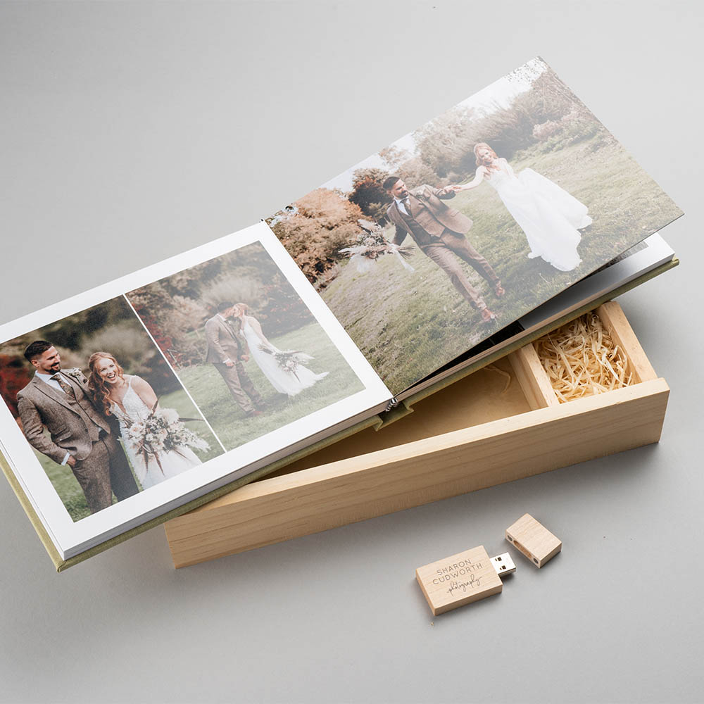 Linen Photo Book + Wooden USB Box