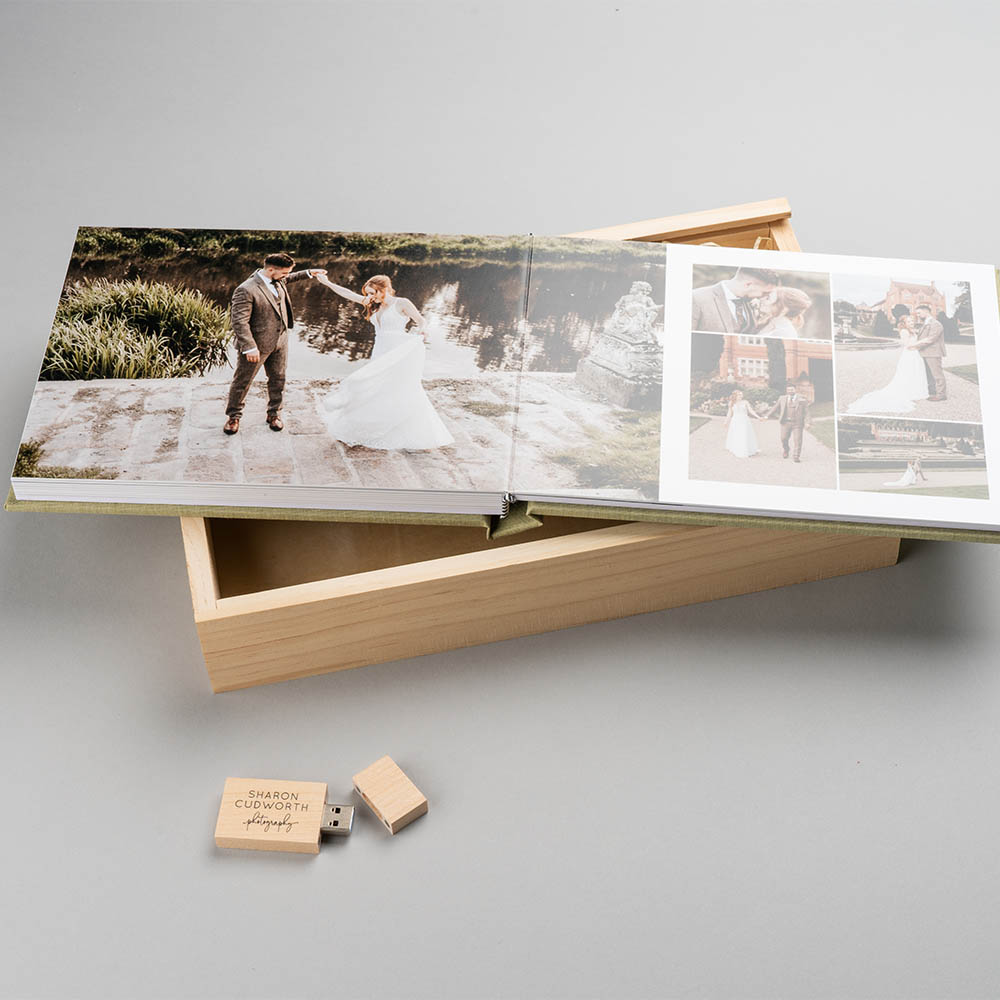Linen Photo Book + Wooden USB Box
