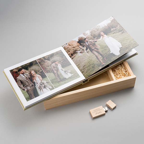 Linen Photo Book + Wooden USB Box